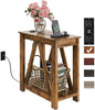 WLIVE Farmhouse End Table, Narrow Side Table with Charging Station, Slim End Table, Side Table for Bedroom, Living Room, Small Spaces, 2 USB and 2 Power Outlets, Rustic Brown - color: Rustic Brown