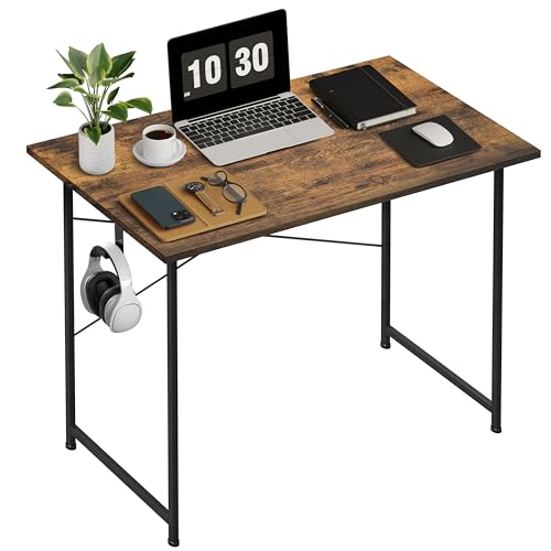 YSSOA Computer Desk Home Office Work Study Writing Modern Simple Table with Headphone Hooks - color: Deep Brown, size: 32 Inch