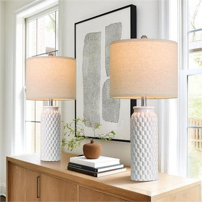USumkky 27" Ceramic Table Lamps Set of 2 - Modern Farmhouse & Boho Style, Bedside Nightstand Lamps for Bedroom, Living Room End Table Lamps, Small Desk Lamp(White) - color: 27" White-2 Pack