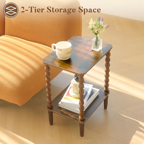 Fultyle Side Tables Set of 2, Small End Table with Storage Shelf, Night Stand Set 2 Bedside Tables for Living Room, Bedroom, Office and Small Spaces (Rustic Brown) - color: Rustic Brown Set of 2