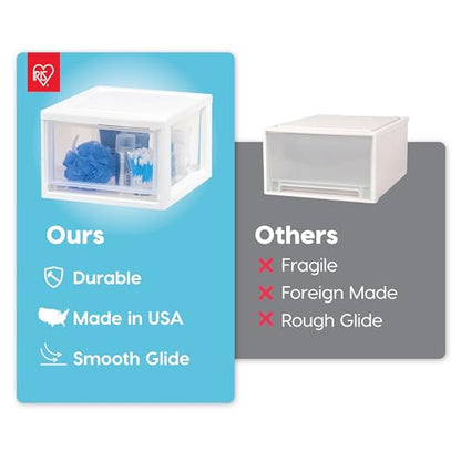 IRIS USA 6 Qt. Small Plastic Stacking Drawer, Stackable Storage Organizer Unit with Sliding Drawer for Bedroom Kitchen Under Sink Pantry Craft Room Dorm Office, White, 8-Pack - size: 6 Qt., style: 8 Pack