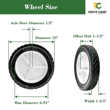 Parts Camp 10" Plastic Wheel Replacement for Oregon 72-110, 2 Pack Universal Wheels for Hand Truck, Lawn Mower, Utility Cart, Radio Flyer Wagon, Lawn Sprayer, Trash Can and BBQ Grill - size: 10-inch
