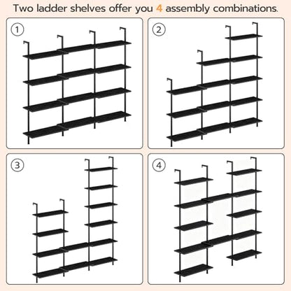 HOOBRO DIY Ladder Shelf, 6-Tier Wall Mounted Bookshelf, Office Vertical Bookcase, Wooden Storage Shelves for Home Office, Bedroom, Black BB65CJ01 - color: Black
