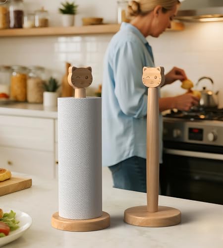 Cute Wooden Paper Towel Holder Stand - Kitchen Paper Hanger Rack Bathroom Towel Roll Stand Organizer Simply Standing Countertop Paper Roll Holder, Cat - size: Standard, style: Cat