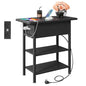 WLIVE 3-Tier End Table with Charging Station, Flip Top Narrow Side Table with Storage Shelf, Small Nightstand with USB Ports and Outlets,Bedside Table for Living Room, Bedroom - color: Black