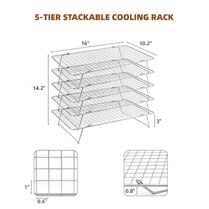 Cooling Rack 16"x10", 5-Tier Stackable & Collapsible Cooling Racks | Cooling Racks for Cooking and Baking, Roasting, Grilling, Oven & Dishwasher Safe (Silver, 5-Tier) - color: Silver, size: 5-Tier