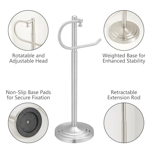 RFOUO Hand Towel Holder Stand, Towel Racks for Bathroom, Brushed Nickel | Stainless Steel, Adjustable 16.5-26 Inch,Heavy base,Space Saving Standing Towel Rack For Bathroom Kitchen Vanity Countertops - color: Brushed Nickel