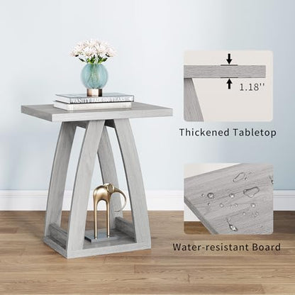 End Tables Living Room. Side Table Beside Sofa. Modern End Table for Living Room. Couch Side Table with Shelf. Grey Wood Side Tables