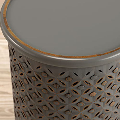 Jofran Global Archive Mango Wood Handcrafted Solid Hardwood Drum Table, 17" W X 17" D X 23" H, Grey Finish, (Set of 1), Antique Gray - color: Antique Gray
