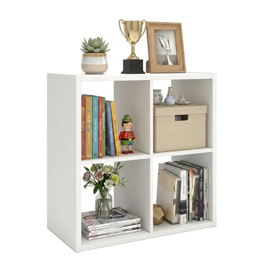 WannabeMyself【2026 Wooden Thick Frame】 4 Cube Storage Organizer with Anti-Tipping Kits, Reversible Open Back Book Shelf,Bookcase for Living Room,Bedroom,Entrance Hall,Office,11.6×24.6×24.7,White - color: White, size: 4 cube (11inch)