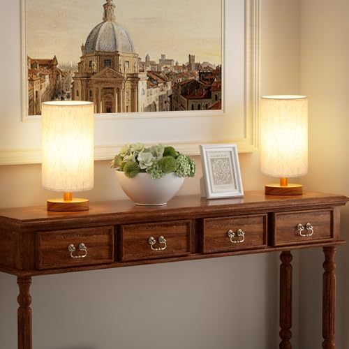 Fenmzee Small Lamps Set of 2 - Inline Control, Bedside Table Lamp for Bedroom with 3000K A15 LED Blub, Easy Assembly (Cream Shade - Walnut Base Set of 2, 9" Inline Control) - color: Cream Shade - Walnut Base set of 2