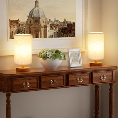 Fenmzee Small Lamps Set of 2 - Inline Control, Bedside Table Lamp for Bedroom with 3000K A15 LED Blub, Easy Assembly (Cream Shade - Walnut Base Set of 2, 9" Inline Control) - color: Cream Shade - Walnut Base set of 2