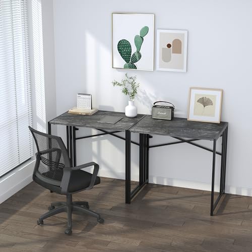Lutown-Teen Small Folding Computer Desk 32 inch, Writing Gaming Computer Desk for Small Spaces, No Assembly Required Office Desk, Grey - color: Grey, size: 32 Inch