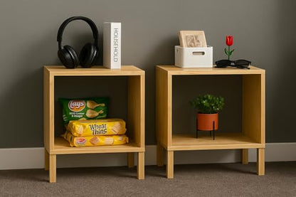 Bamboo Coffee Table Set of 2 – Modern End Tables for Living Room – Compact Side Corner Tables for Sofa or Bedroom – Minimalist Natural Wood Accent Furniture