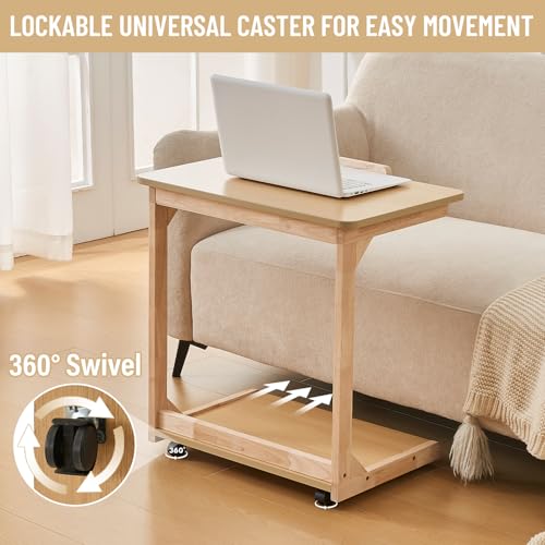 Uniclinens Rolling Side Table Desk Sofa - C Shape Couch End Table with Wheels, Mobile Wooden Slim Sofa Tray, Movable Small Couch Desk for Living Room Bedroom, Natural - color: Natural, style: Style 4