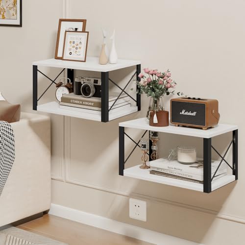 Homode Floating Night Stand, Modern Bedside Shelf Wall Mount, Wood Hanging Nightstand with Wire Hole, Floating Side Table for Bedroom Bathroom Living Room Small Places, White - color: White