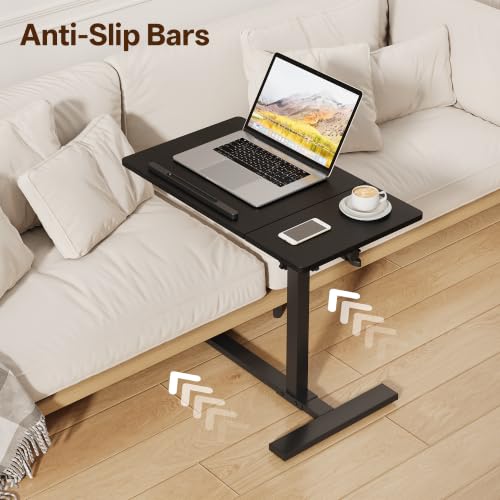 Overbed Table with Wheels Rolling, Adjustable Mobile Bedside Desk | Flip-Top, Laptop Table, C Shaped End Side Table for Couch, Sofa, Bed, Recliner and Home Use, Large Black - color: Large Black