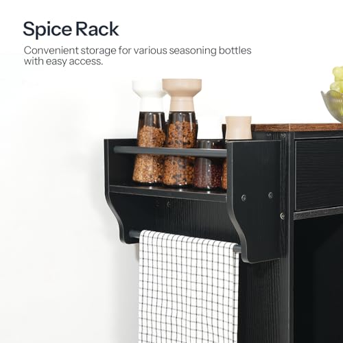 HOOBRO Kitchen Island with Trash Can Storage, Rolling Kitchen Island on Wheels, Mobile Island Cart with Power Outlet, Islands Table for 10 Gallon Garbage Bin, Rustic Brown and Black BF80UZD01G1 - color: Rustic Brown + Black