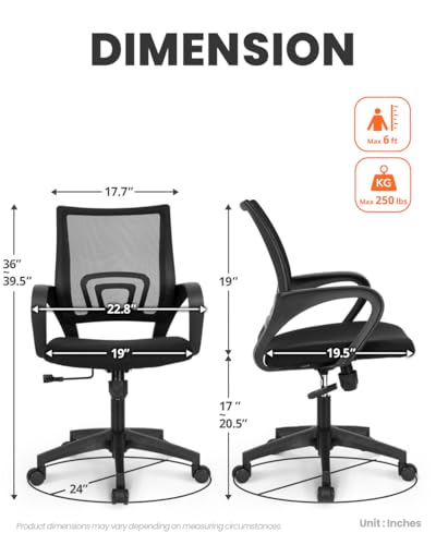 NEO CHAIR Office Desk Computer Chair Ergonomic Mesh Gaming Cushion Seat with Comfy Lumbar Mid Back Support Adjustable Height Swivel Rolling Wheels for Home Task (2 pk - Black) | Breathable Mesh Back with Lumbar Support, Height Adjustment, Smooth Rolling C