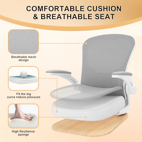 Office Chair, Ergonomic Desk Chairs 330LBS Capacity High Back Mesh Computer Chair with Flip-up Armrests, Comfy Work Chair with Adjustable Lumbar Support - color: Gray-gray