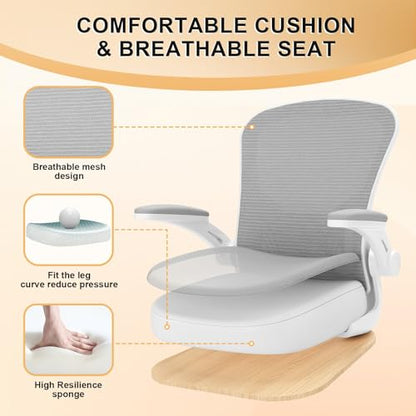 Office Chair, Ergonomic Desk Chairs 330LBS Capacity High Back Mesh Computer Chair with Flip-up Armrests, Comfy Work Chair with Adjustable Lumbar Support - color: Gray-gray