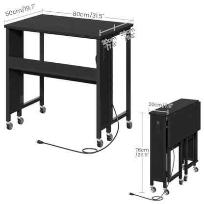 CHOEZON Folding Desk with Power Outlets, 31.5" Rolling Computer Table with Wheels, Portable Office Desk with Storage Shelf for Small Spaces Black TDN01UBB - color: Black