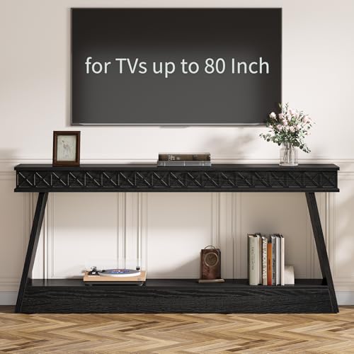 Tribesigns 70.9 Inch Long Console Table for Entryway, 2-Tier Farmhouse Entryway Table with Storage, Narrow Sofa Table Behind The Couch, Wood Accent Table for Hallway, Living Room, Foyer, Black - color: Black