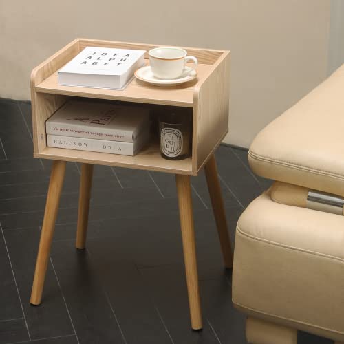 MaxSmeo Nightstand, Mid Century Modern Side Table Bedroom with Storage, Small End Bedside Table with Solid Wood Legs for Living Room, Office Small Spaces (Natural) - color: Natural