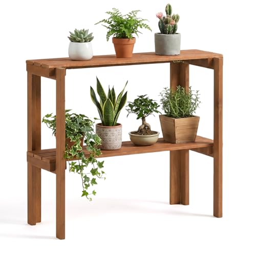 Giantex Foldable Plant Shelf, 2-Tier Solid Wood Indoor Outdoor Flower Pot Display Rack, Corner Storage Bookshelf, Freestanding Tiered Plant Stand for Garden Patio Balcony, No Assembly - size: 2-Tier