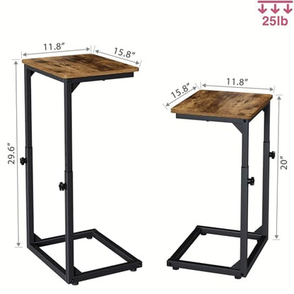 7-Level Adjustable C-Shaped End Table, Small Side Table for Couch, Sofa TV Tray Table for Living Room, Bedroom, Bedside ET-SA-BRW1 - color: Rustic Brown