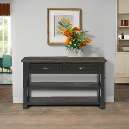 Martin Svensson Home Solid Wood Sofa Console Table, Black with Brown Top - color: Black With Brown Top