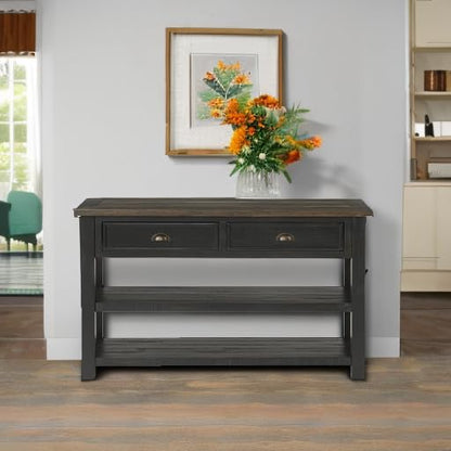Martin Svensson Home Solid Wood Sofa Console Table, Black with Brown Top - color: Black With Brown Top