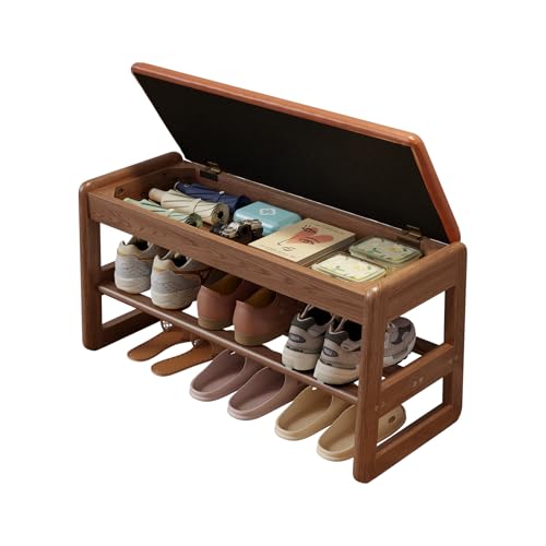 AQIMUELE Shoe Rack Bench,2 Tiers Shoe Bench with Storage with Flip-Top,Wood Shoe Rack for Entryway,Hallway（Orange Upholstered Seat,11.8" D x 31.5" W x 15.7" H） - color: Orange Upholstered Seat, size: 11.8"D x 31.5"W x 15.7"H