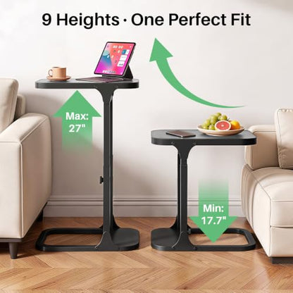 Kitstorack Height Adjustable End Table, Small Side Table for Couch, Sofa Table with Metal Frame for Living Room, Bedroom, Bedside C Shaped Table,Gray - color: Dark Gray