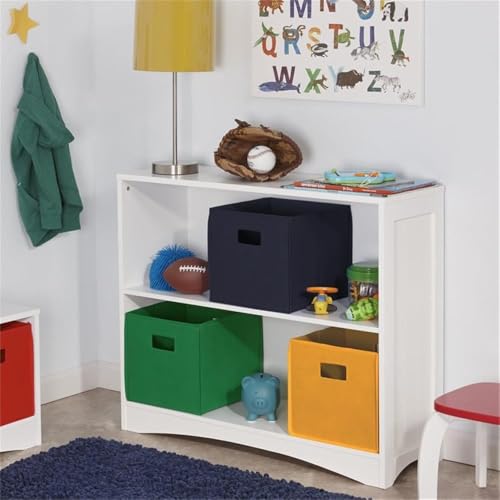RiverRidge 3 shelves Horizontal Bookcase, White | Classic Beadboard Side Panels, Playroom Book and Toy Organizer with 2 Open Shelves, Painted MDF - color: White