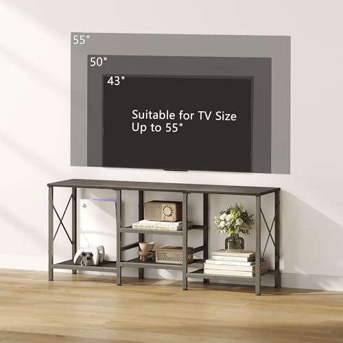 JARHETUN TV Stand for 55 Inch TV, Entertainment Center with 3-Tier Open Shelves, TV Console Table for Living Room, Bedroom, Black - color: Black