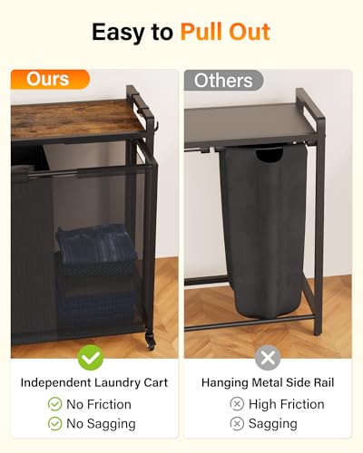 2 Section 103L Laundry Sorter, Wheels & Shelf & Oxford Fabric Bags | Laundry Basket Organizer, Clothes Hamper with Shelf 2 Compartment, Easy to move, Room Organization
