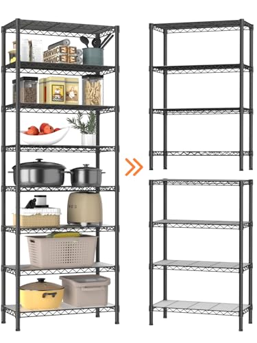 Golpart 8Tier Adjustable Storage Shelves Metal Wire Shelving Standing Shelf | Utility Heavy Duty Unit Rack Closet Organize for Home Kitchen Laundry Room Organization Pantry 12"Dx22"Wx72"H Black - color: Black, size: 8-tier-12"Dx22"Wx72"H