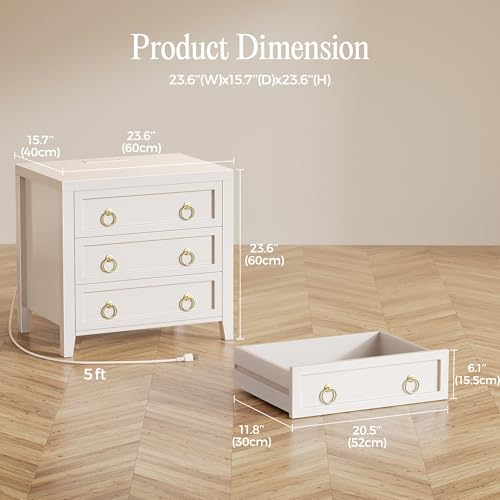 Huuger Paint Night Stand with Charger Station, 3 Drawer Nightstand Set of 2 | Larger Wider Bedside Table with USB-C Port, Modern End Table, for Bedroom, Living Room, White Nightstand - color: White
