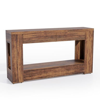 Farmhouse Entryway Table with Storage Drawers and LED Lighting, 55 Inch Long Narrow Console Sofa Table for Hallway Table Entrance Living Room, Rustic Brown
