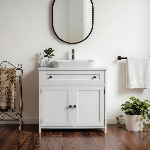 Karl home White Under Sink Bathroom Vanity with U-Shape Cut-Out | Freestanding Under Sink Cabinet with 1 Drawer, 2 Doors & Adjustable Shelf, 7.87 * 11.81 * 23.62 Inches for Bathroom Storage - color: White, size: 1 Drawer and 2 Doors