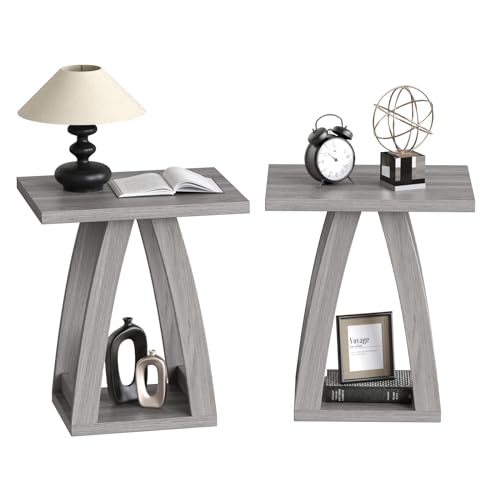 FROMJBEST End Tables Living Room, Side Table, Grey End Table Set of 2 | Nightstand for Bedroom, Couch Side Table with Shelf, Modern End Table for Living Room Beside Sofa - color: Grey, size: 2