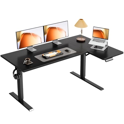 OffiGo Electric L Shaped Standing Desk, 55 Inches Height Adjustable Table, Reversible Corner Stand Up Desk, Lifting Computer Table for Home Office, Computer Workstation, Carbon Fiber Black - color: Carbon Fiber Black, size: 55 Inch
