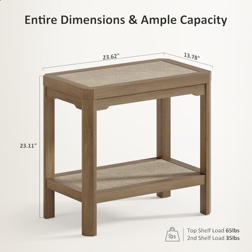 Eclatara Rattan Side Table End Table Farmhouse Boho Nightstand Set of 2 | 2 Tier Rattan Night Stand, Farmhouse Boho Bedside Tables with Ultra-Thick Legs for Bedroom Living Room(Oak,2 Pieces) - color: Caramel Oak, Geometric Edges