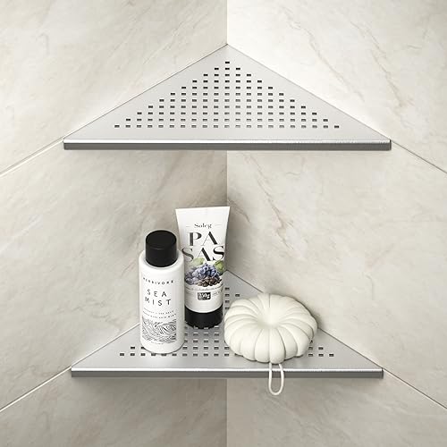 Corner Shower Shelves 10'', Grout in Shelf, Brushed | 304 Stainless Steel Recessed Shelf for Bathroom, Shelf for Tiled Wall, 2 Pack - color: Brushed, size: 10"- 2 Pack