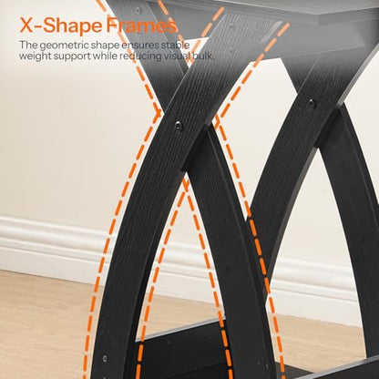 HOOBRO End Table Living Room Set of 2, Narrow Side Table for Small Spaces, Black 3 Tier End Table with Storage Shelf, X-Design Slim Nightstand Bedside Table, Living Room, Bedroom, Black BK356BZP201