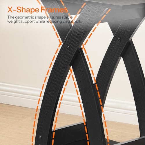 HOOBRO End Table Living Room, Narrow Side Table for Small Spaces, Black 3 Tier End Table with Storage Shelf, X-Design Slim Nightstand Bedside Table, Living Room, Bedroom, Black BK356BZ01N1