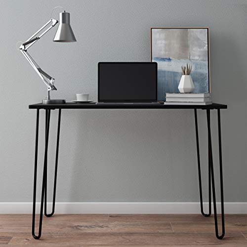 Desk with Hairpin Legs - Modern Industrial Style Home Decor - Woodgrain-Look and Steel Accent Home Office Furniture by Lavish Home (Black) - color: Black