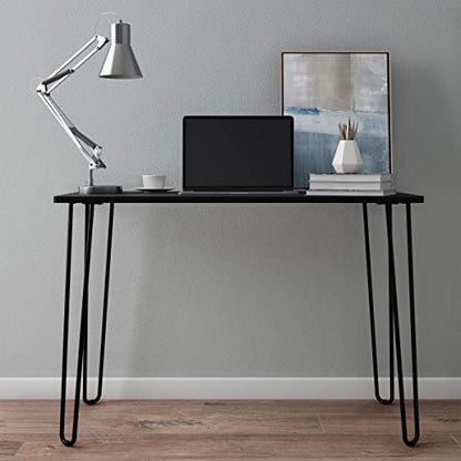 Desk with Hairpin Legs - Modern Industrial Style Home Decor - Woodgrain-Look and Steel Accent Home Office Furniture by Lavish Home (Black) - color: Black