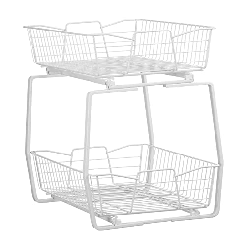 ClosetMaid 14 in. Pull Out Cabinet Organizer, 2 Tier, Heavy Duty, Slide Out Pantry Shelves Drawers for Kitchen, Bathroom, White - color: Two-tier, size: 14-Inch Two Tier